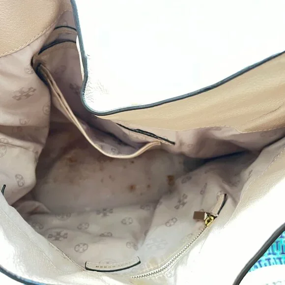 $695 Authentic TORY BURCH Women's Beige Leather Shoulder Tote Bag - Picture 10 of 12